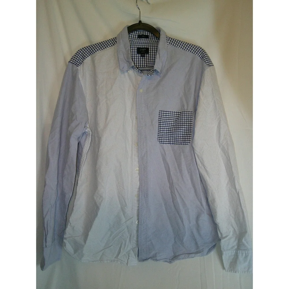 J. Crew Mens‎ Oxford Shirt Long Sleeve Button Down Blue White Gingham L